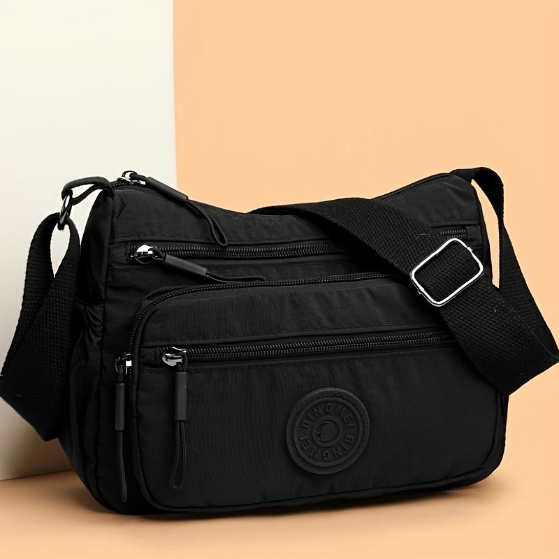 Women's Lightweight Nylon Crossbody Bag With Adjustable Strap & Multi-compartment Handbag - Zipper Closure, Polyester Lining - Solid Grey// For Daily Use,, Travel - Casual & Professional Purse