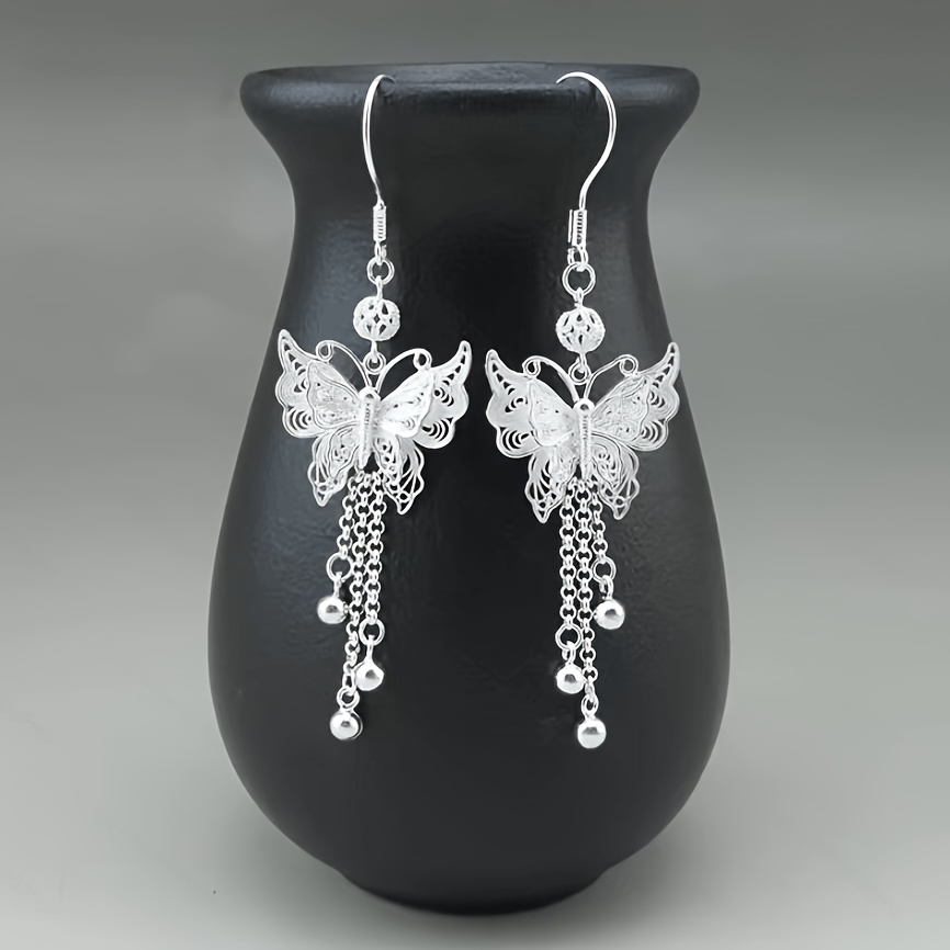 TEMU S925 Sterling Openwork Tassel Pendant Earrings For Women. Lightweight And Elegant Jewelry, Suitable For Casual Attire And Vacations, And A Great