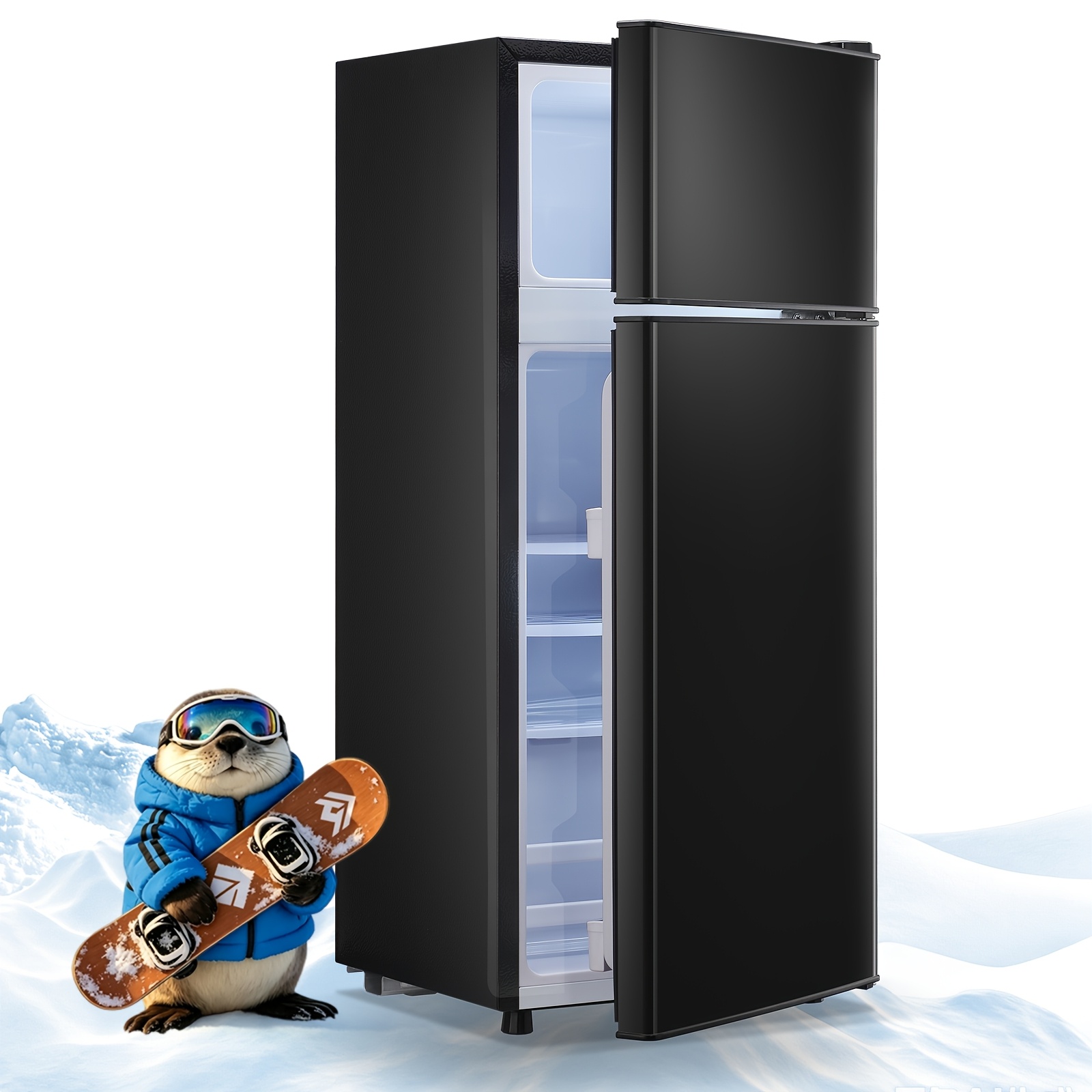 TEMU 2-door Mini Fridge With Adjustable Thermostat & Removable Glass Shelves, Cooling Suitable For Bedroom, Office, Dorm, Small Space, Direct-, Abs