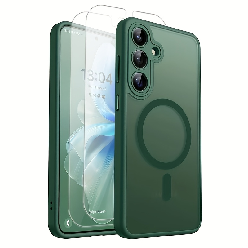 TEMU Phone Case: 3pcs [1 Phone Case With 2 Protectors]translucent Frosted Magnetic Phone Case For S25 Fe S24 S23 S22 A35 36 A56 A06 A55 A26 A16 A05