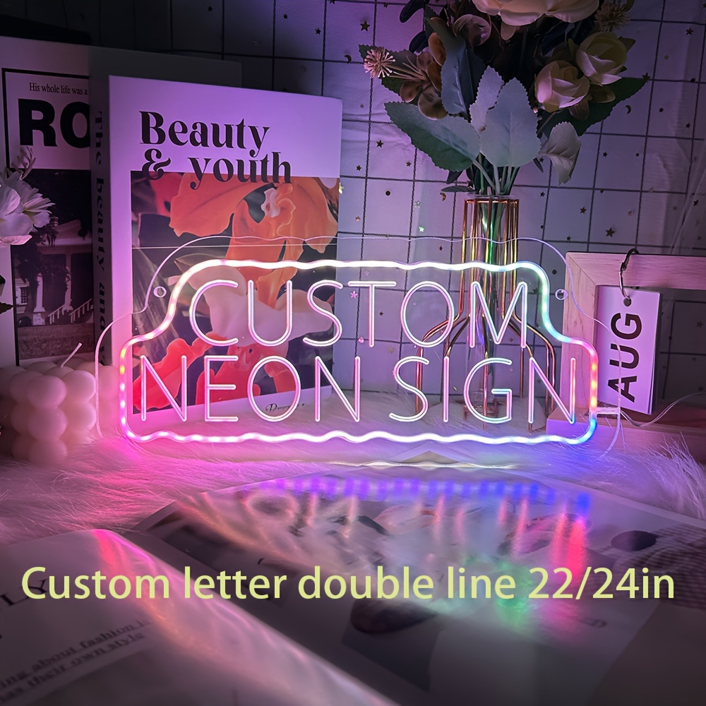 

Customizable 22-24" Double Row Led Neon Sign - Usb Powered, Multi-color Options, Perfect For Bedroom, Wedding, Bar Decor & Holiday Lighting