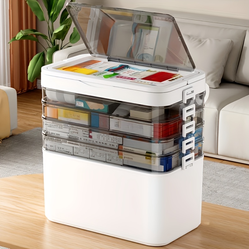 Image of 4/5/6 Layer Portable Home Storage Box, Stackable Office Stationery Storage Organizer - With Lid, Suitable For Files, Pens, Pencils, Sewing Supplies Storage Box, Transparent, Trunks
