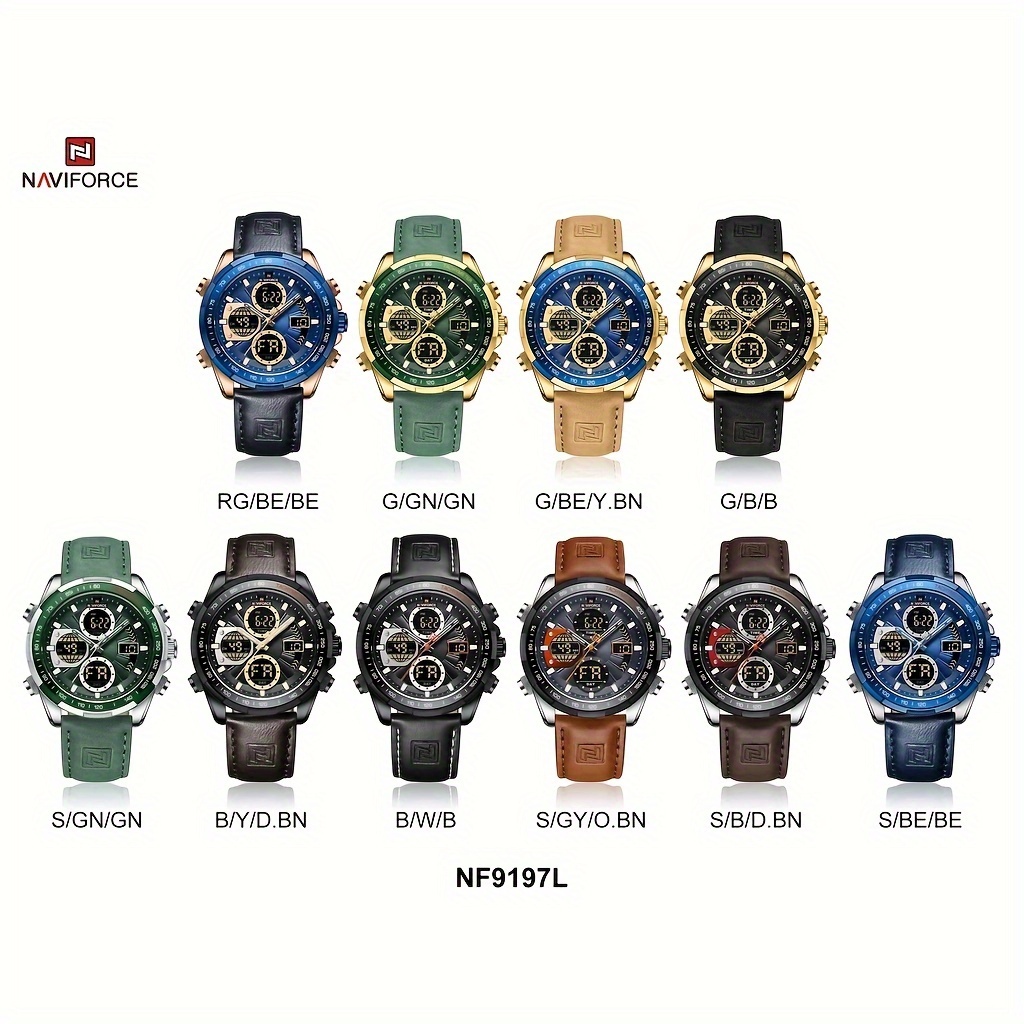  multifunctional electronic mens watch genuine leather strap sports digital wrist watch details 7