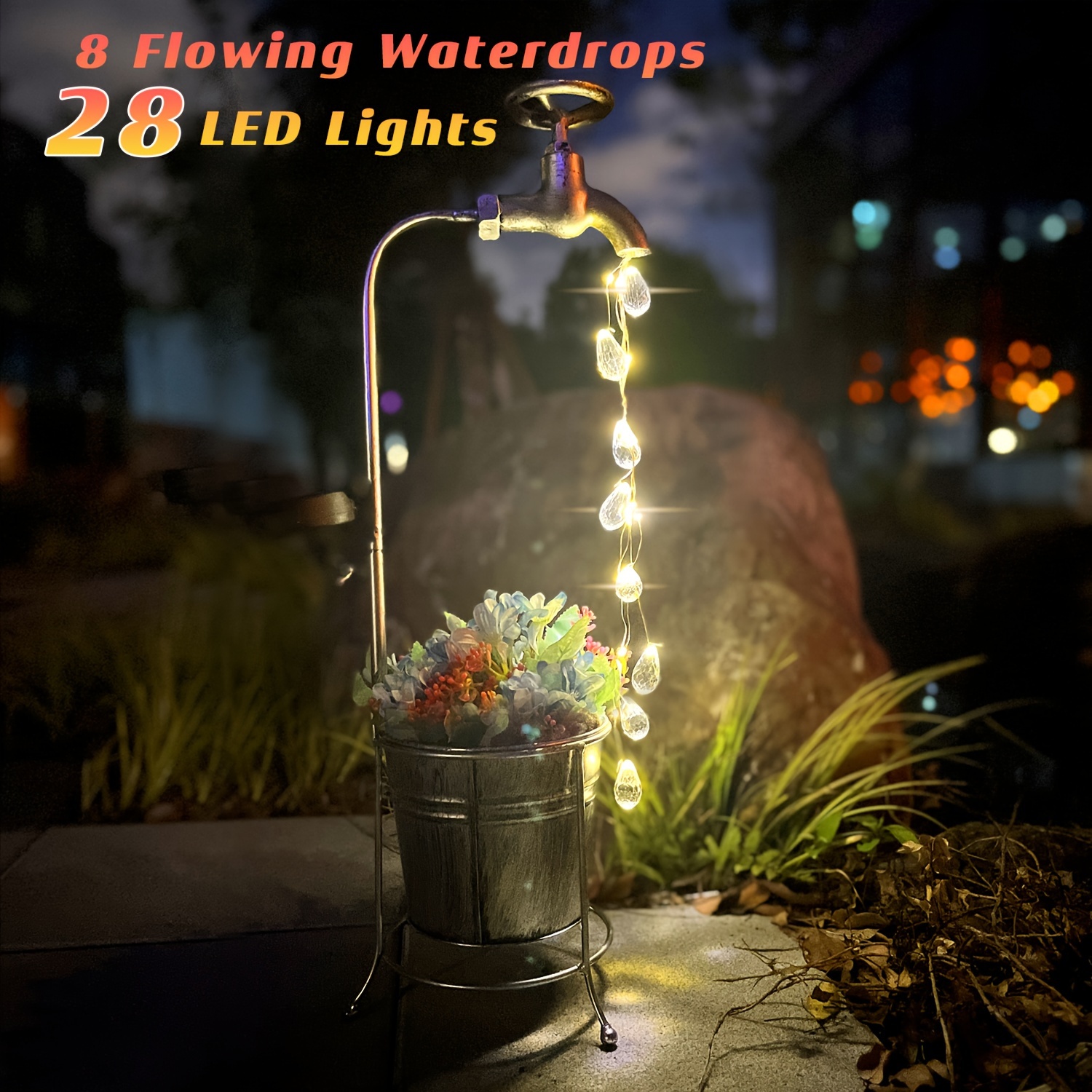 

Metal Solar Faucet Light Garden Planter With Flowing Retro Yard Stake For Garden Decoration, Outdoor Statues Landscape Lights Gifts