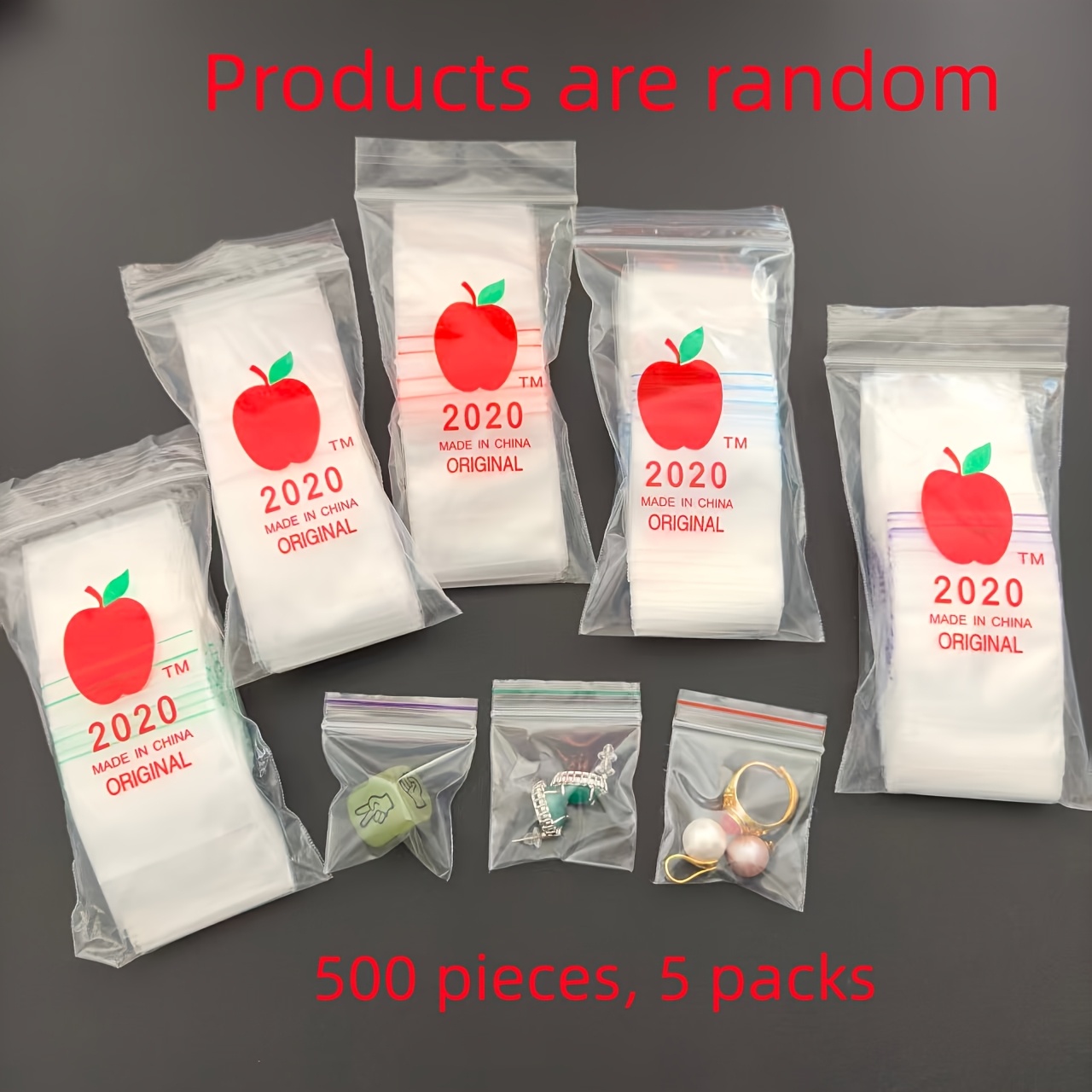 TEMU 500pcs 5-pack 5.13 X 5.13cm Plastic Mini Self-seal Bags, Random Mixed Colors Label Sealing Lines Transparent For Packaging Bags, Suitable For