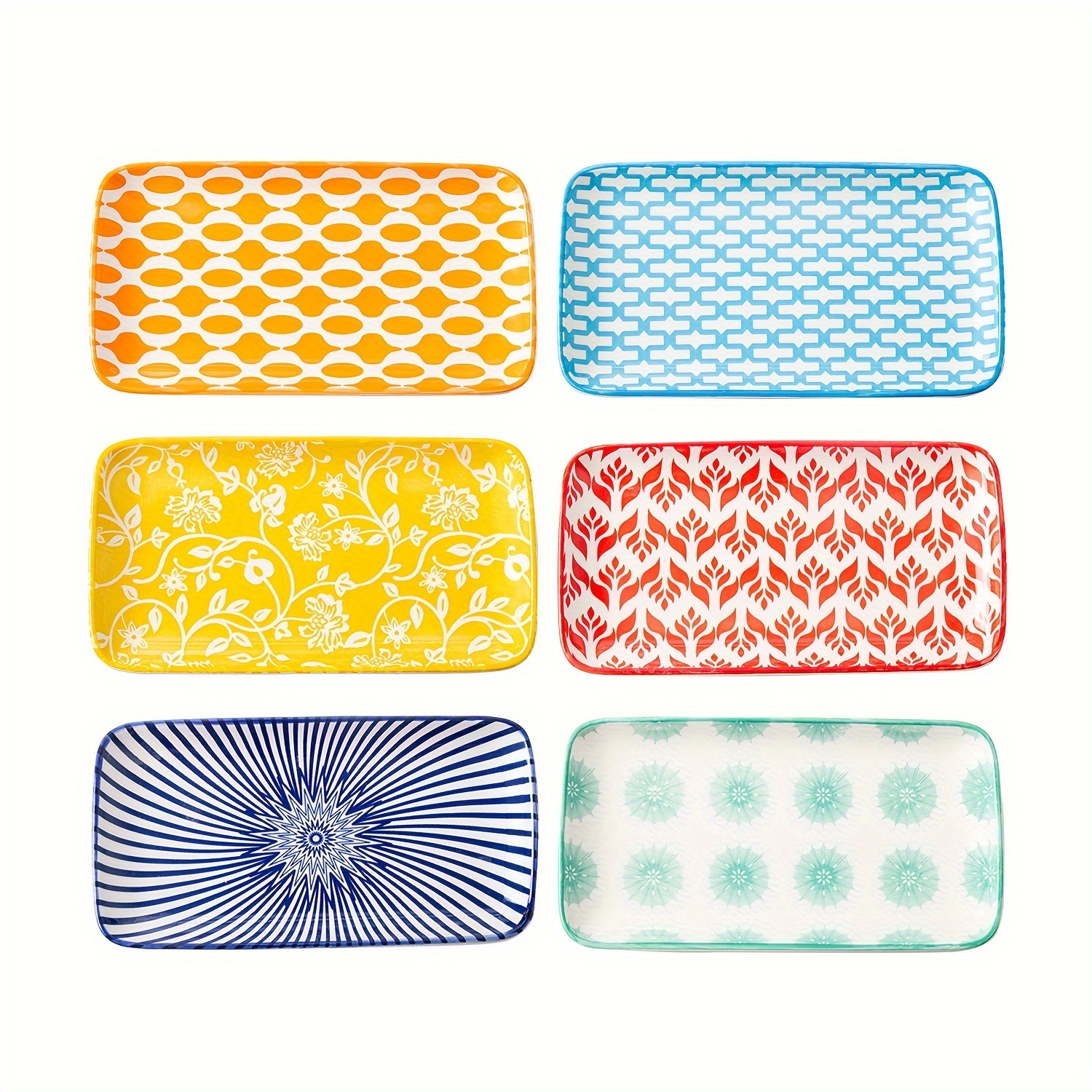 

6pcs, Cerkik Rectangle Plates Set, 8 , Rectangular Appetizer , Platter For Salad Pasta, Christmas, Parties, Weddings, , Dishwasher Safe - Assorted