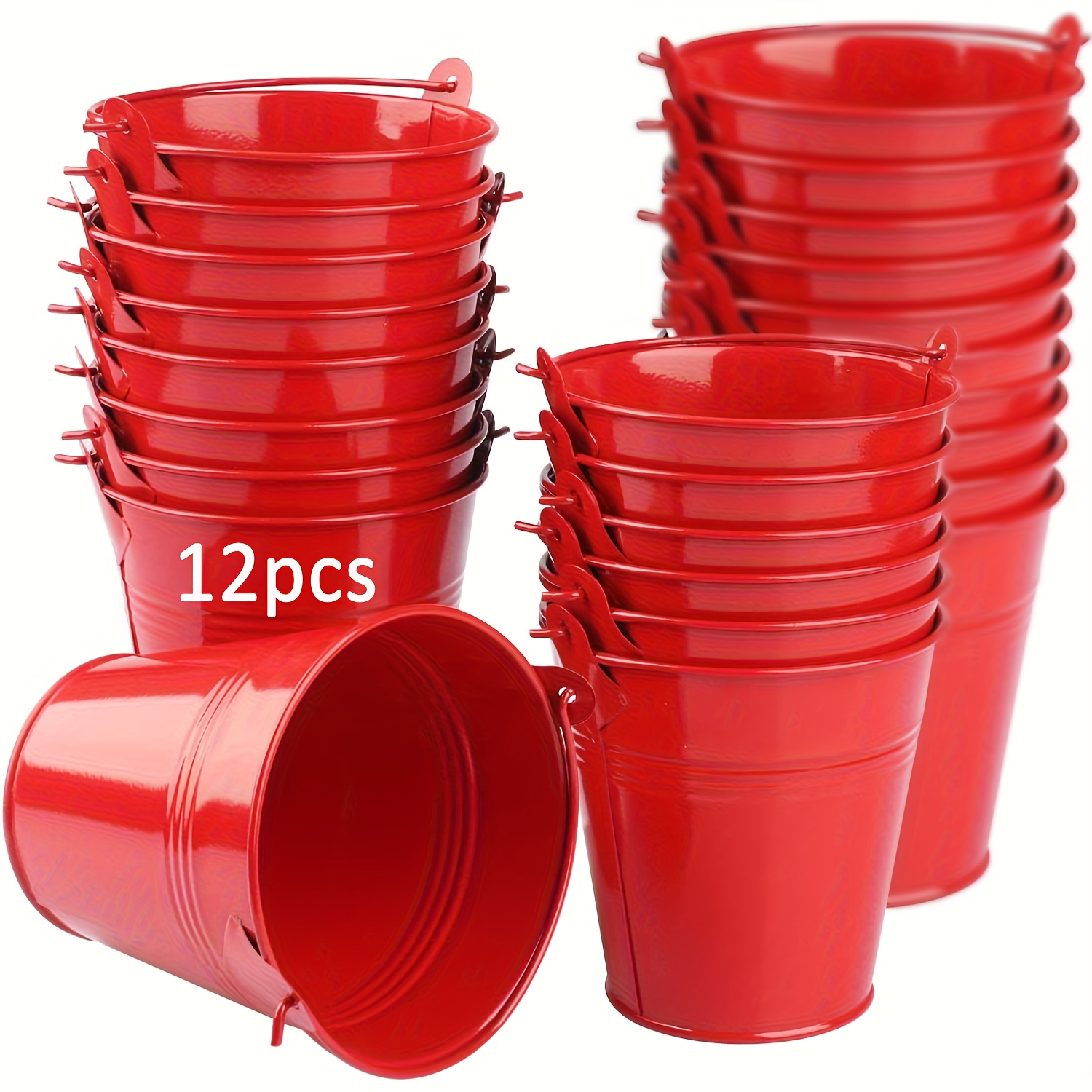 Image of 12pcs Buckets With Handles - Durable Iron Pails For Easter, Pencil Holders, Flower Pots, Storage & Planting, Easy To Carry