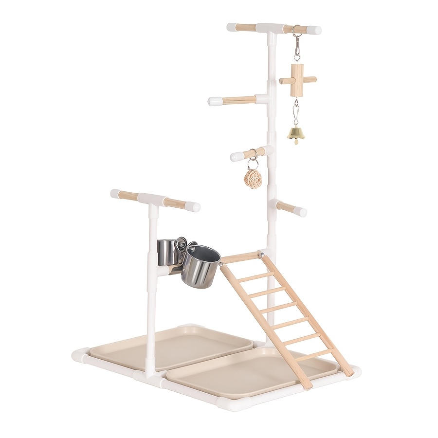 TEMU Bird Play Table Perch, Parrot Perch Toy, Bird , Trapezoidal Swing With Feeding Cup And Chew Toy (includes Tray)