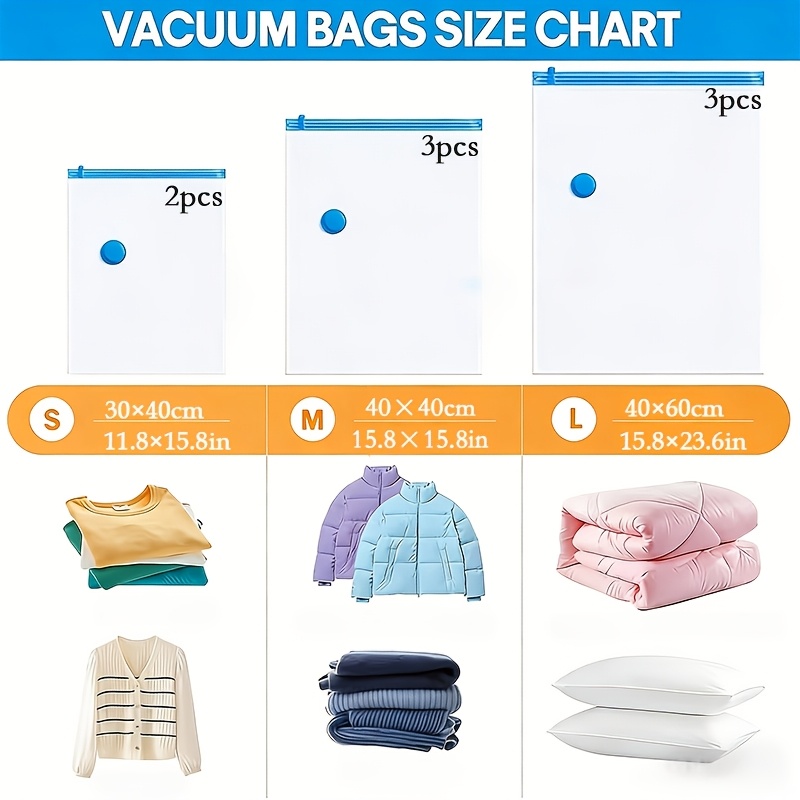 TEMU 9pcs Premium Gray Vacuum Compression Storage Bag Set (includes 2pcs Small, 3pcs Medium, 3pcs Large And 1pc Manual Air Pump), Saving 80% Space