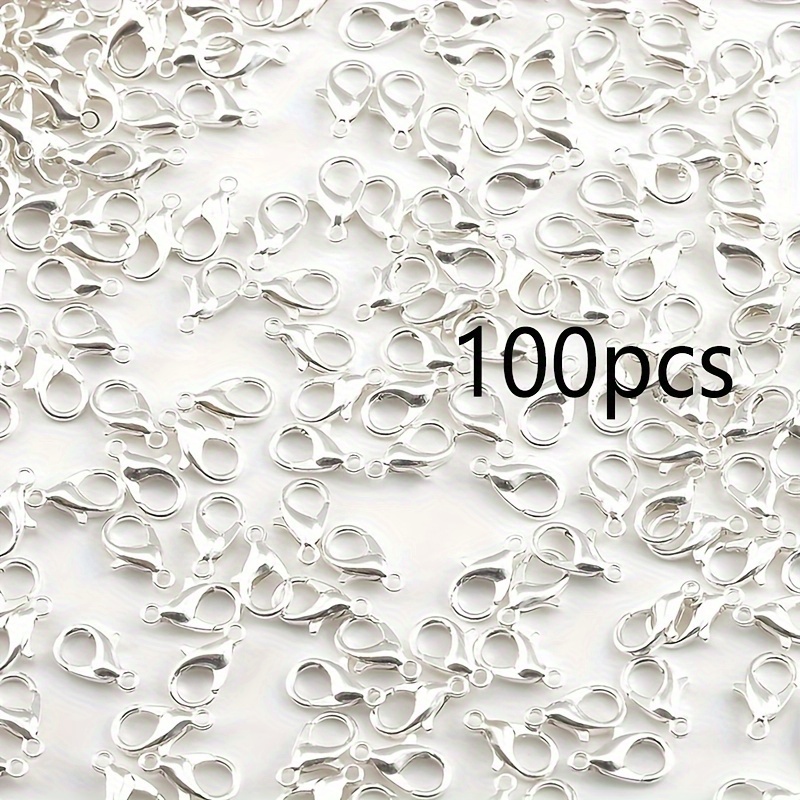 Image of Set Of 100 Elegant Jewelry Clasps, Measuring 12*7mm - Of Golden And Silvery Lobster Clasps Along With Jump Rings, Ideal For Necklaces And Bangles