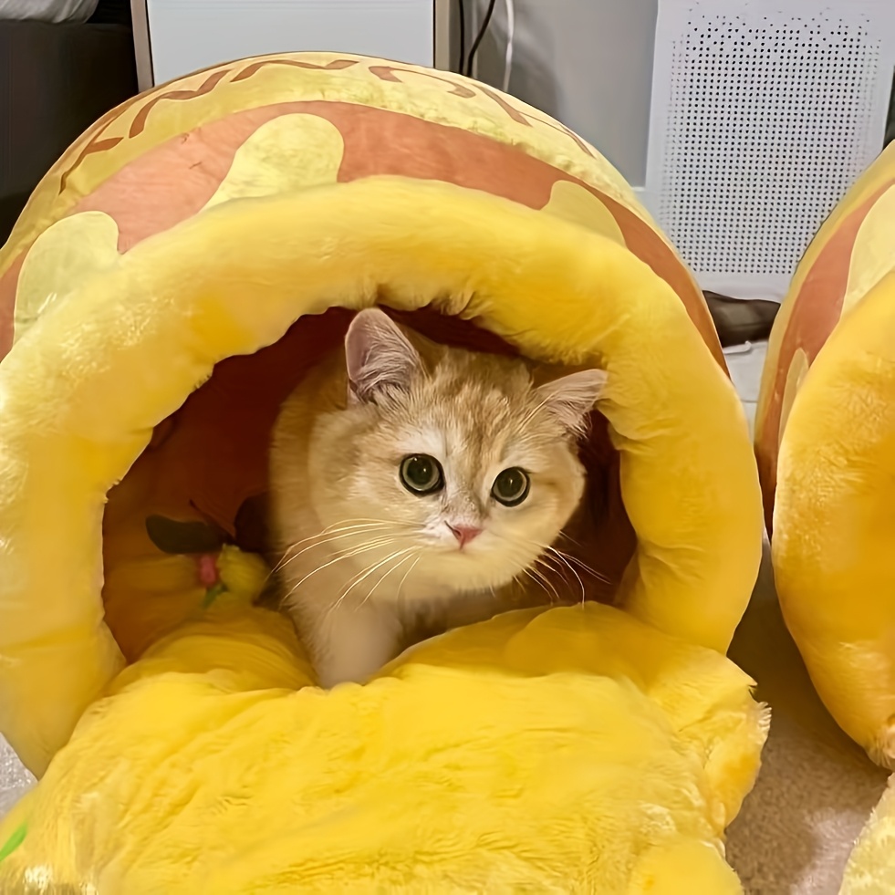 1pc honey pot shaped cat bed cozy winter warm pet bed with removable washable thick pp pads contemporary style durable soft cat nest for indoor cats perfect gift for pet lovers Product details 1