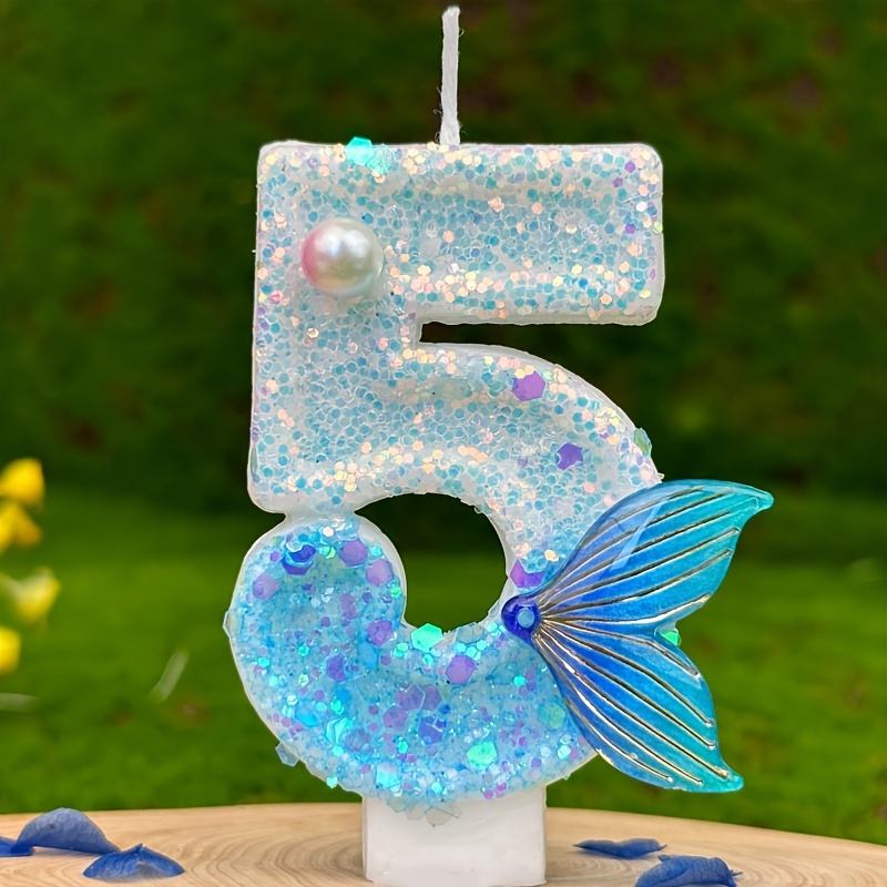 

1pc Sparkling Mermaid Birthday Candle - Handcrafted Ocean-themed Cake Topper For Anniversaries, Graduations, And More - 3.15" Glittering Number Candle For Celebrations