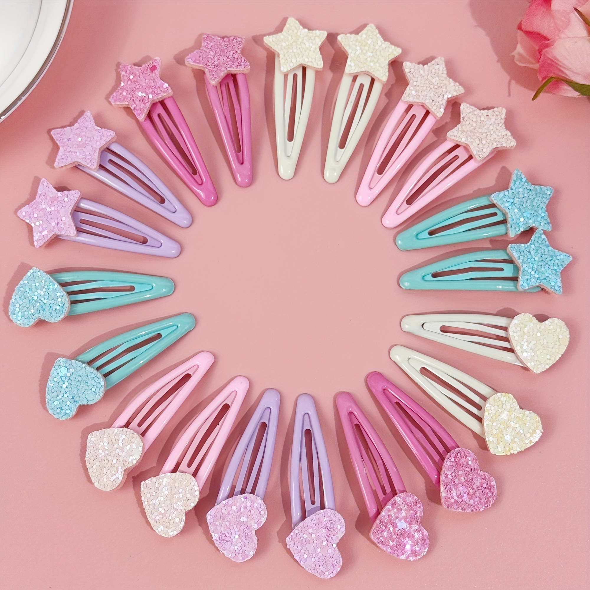 TEMU 20 Pinzas para el Cabello Minimalistas con Cebolla en Polvo y Estrella, Clips para Flequillo Lateral, Horquillas Brillantes con Forma de Estilo