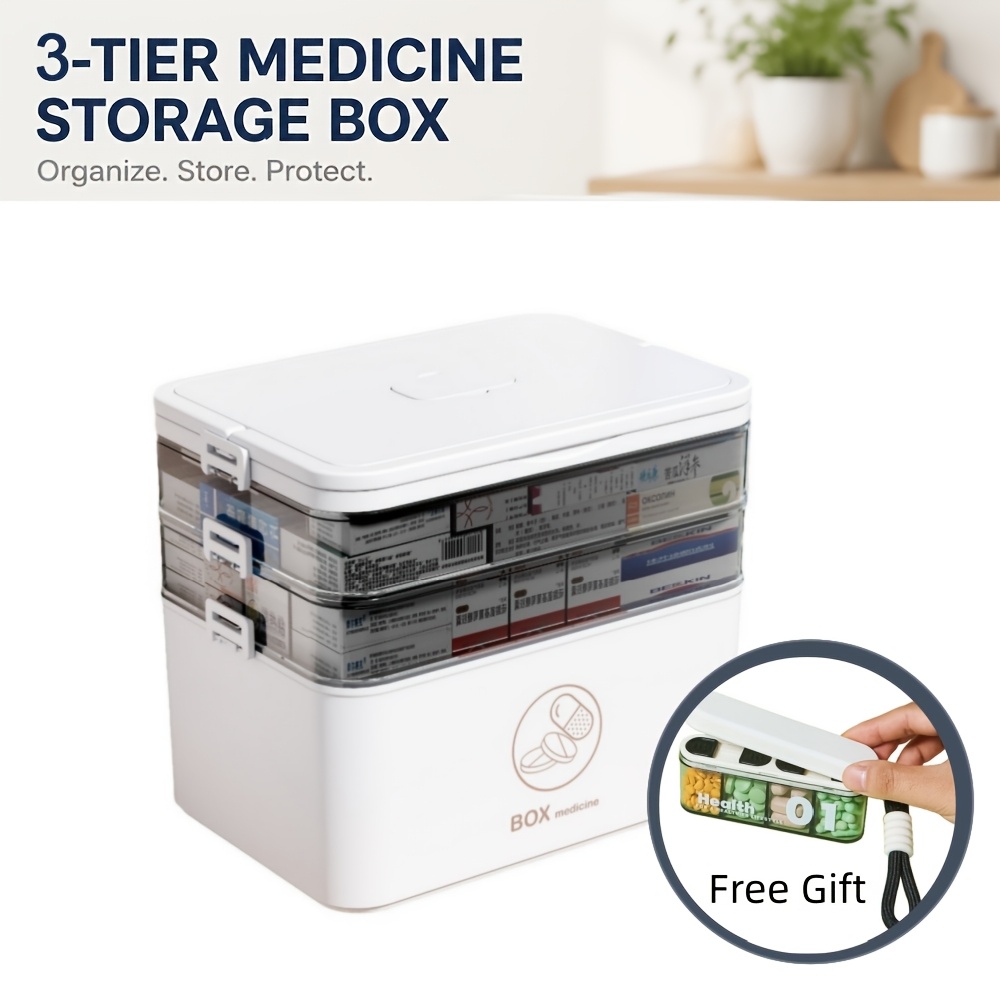 Portable Plastic Medicine Storage Box With Handle And Lock, Large Capacity Multi-functional Medication Organizer For Home And Travel, Includes Bonus Mini Portable Pill Case