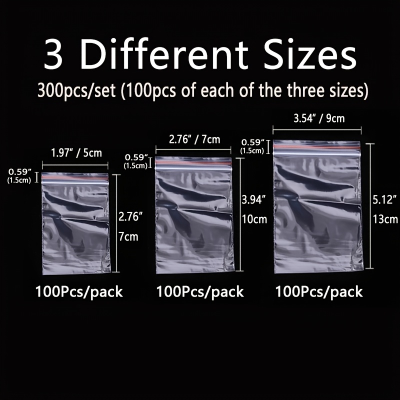 TEMU 300pcs Set In 3 Different Sizes (100 Each Of 5*7cm, 7*10cm, And 9*13cm), Transparent Plastic Packaging Bags, Plastic Polyethylene Resealable
