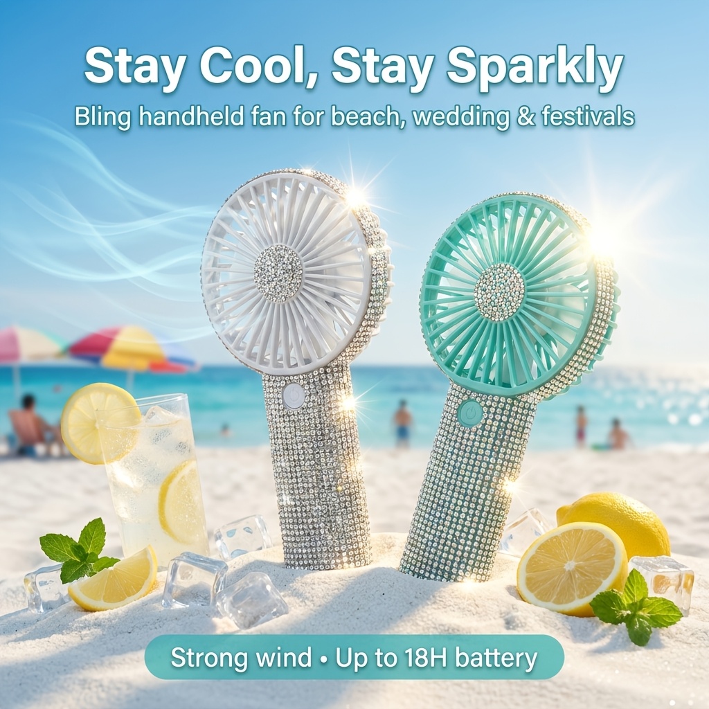   handheld mini fan with diamond pattern usb rechargeable long lasting battery 3 adjustable fan   elegant design for personal use portable fan stylish accessory durable construction