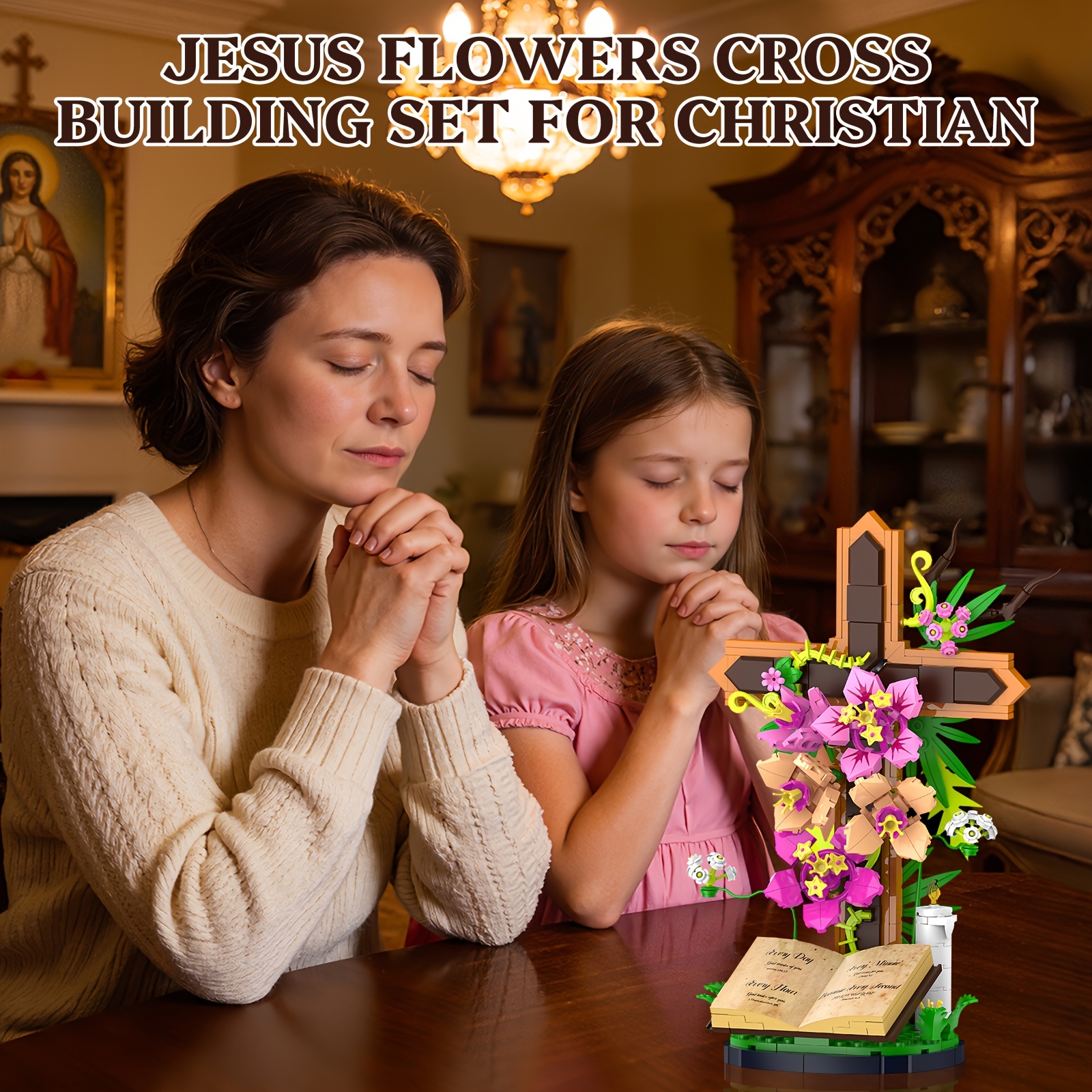 Flower Christian Cross Building Blocks Set