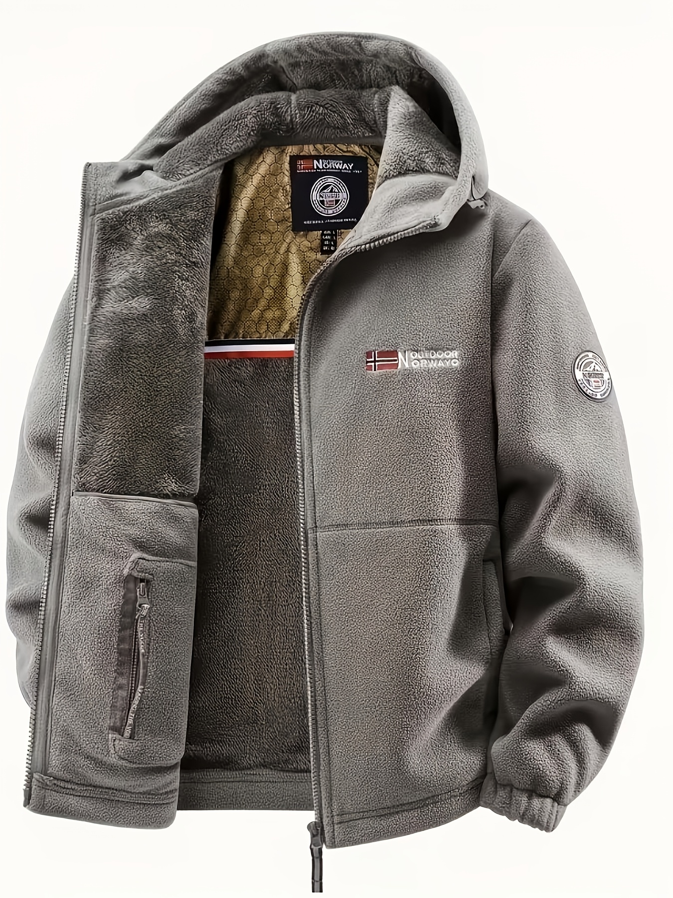 new style mens fleece lined hooded thick jacket long sleeve warm coat full zip outdoor thermal outerwear loose fit mens winter jacket suitable for casual machine washable