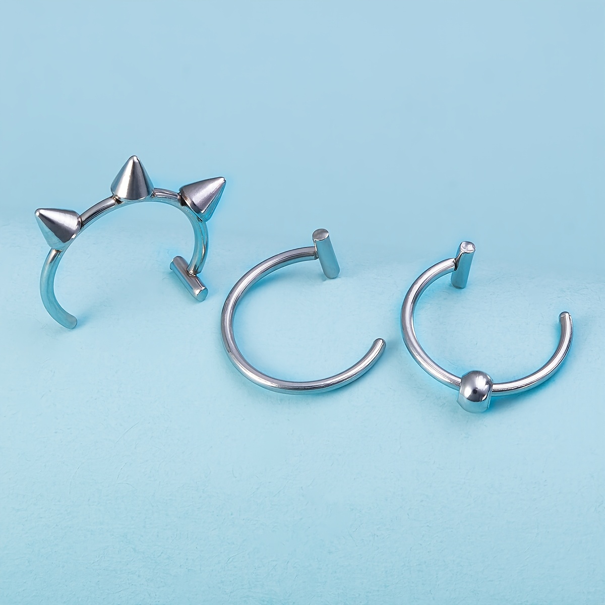 3pcs Clip Mouth Lip Ring Fake Piercing Stainless Steel Non Piercing Hoop Earrings Ear Cuff For Women Men Punk Body Jewelry