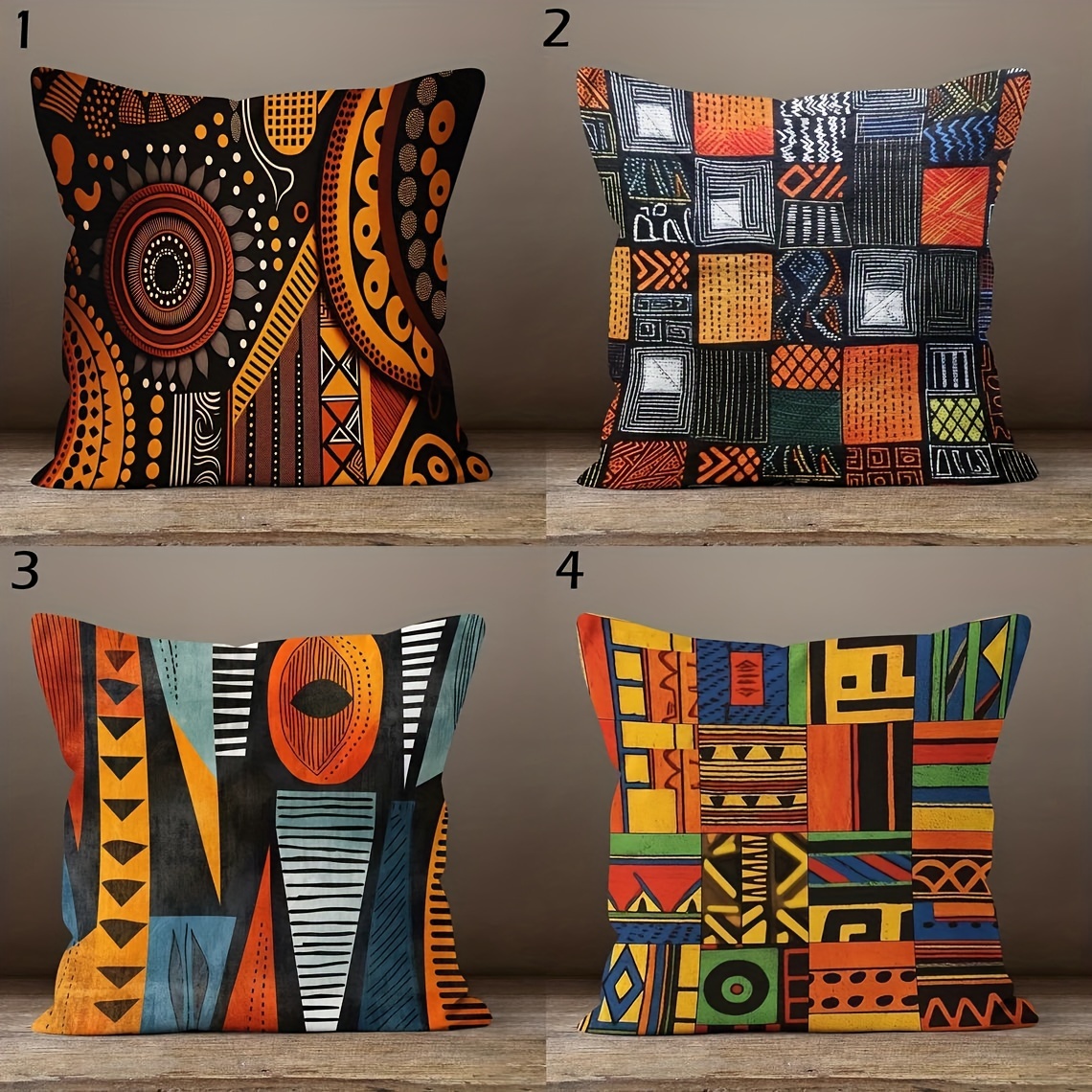 

4pcs Set Tropical Ethnic Geometric Throw Pillow Covers, 18x18 Inch, Soft Short Plush, Zip Closure - Perfect For Sofa & Bedroom Decor (inserts Not Included)