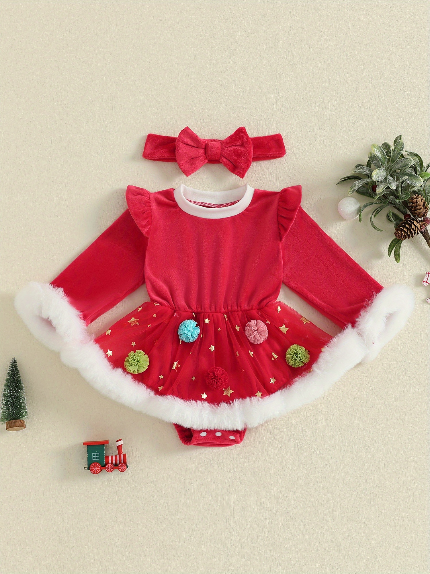 elegant baby christmas dress Baby Girl Christmas Dress, Red Tulle Tutu Romper for Toddler & Newborn –  AmimamiDoll