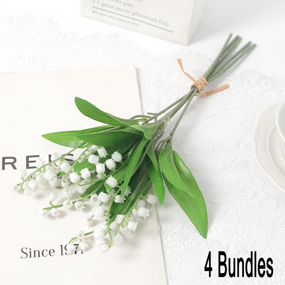 4 Bundles Artificial Flowers, Lily Of The Valley Plastic Flower, Outdoor Bridal Wedding Bouquet For Home Garden Party Wedding Decoration