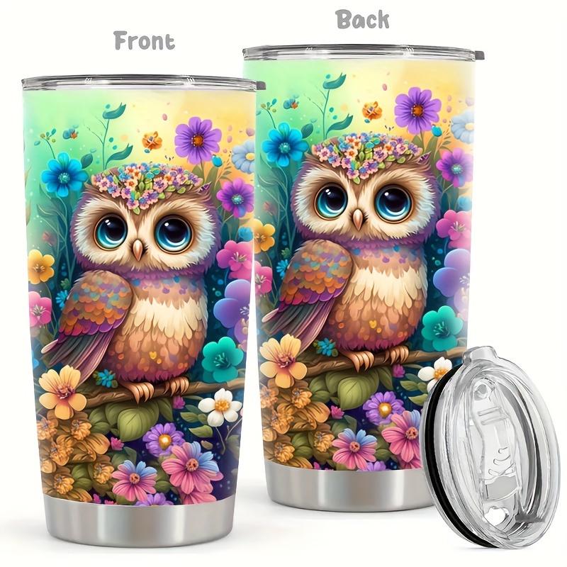 

20oz Cute Owl & Floral Stainless Steel Tumbler With Lid - Double-wall Vacuum Insulated Travel Mug For Hot & Cold Drinks - Bpa-free, Ideal Gift For Women On Valentine's Day