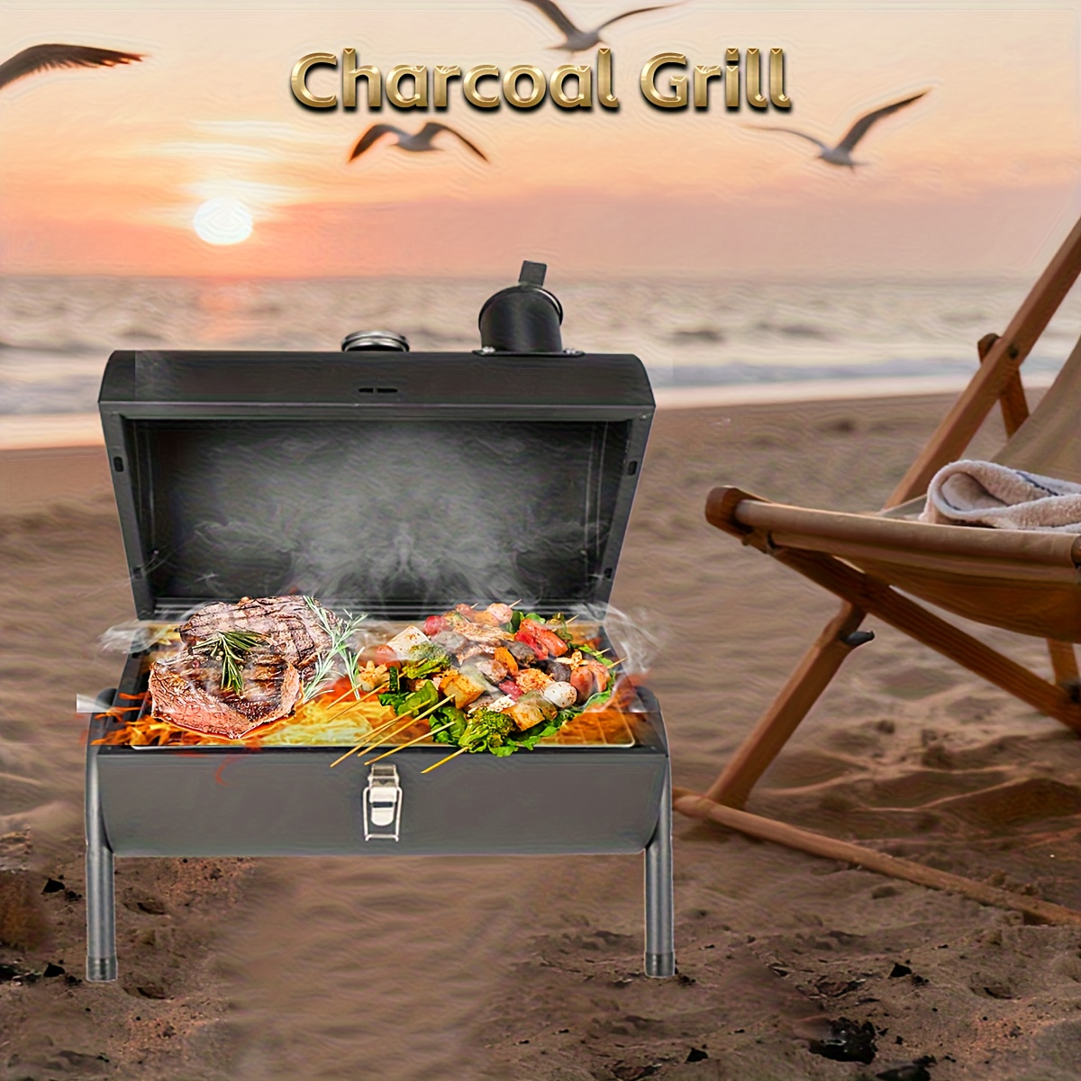  portable charcoal grill multi functional metal bbq with lacquered wooden handle and kickstand ideal for camping backyard parties picnics and travel camping grill rustic charcoal grill sturdy charcoal charcoal grill Product details 7