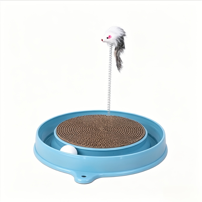 TEMU Cat Scratcher Toy With Ball Track 3in 1 Interactive Cat Toy, Cat Scratch Pad With Cat Ball Toy And Plush Cat Mouse Toy For Ind