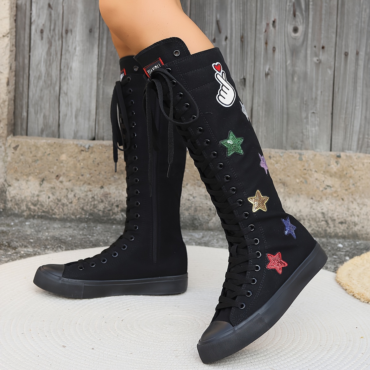 Women's Tall Canvas Lace up Knee High Sneakers, Black, 5.5 : :  Clothing, Shoes & Accessories
