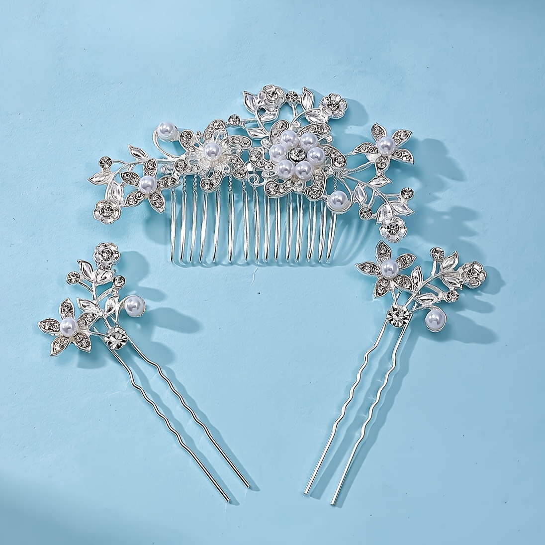 Image of 3pcs Wedding Bride Additions Pearl Rhinestones Bridal Hair Comb Women's Additions Head Jewelry Ornaments Elegant Comb