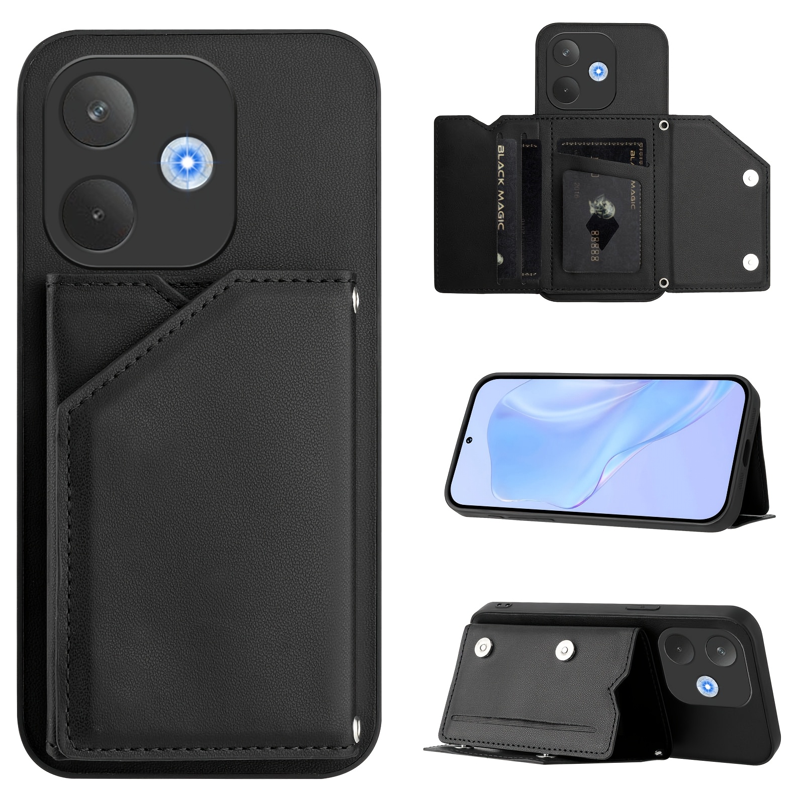 TEMU Phone Case - This Wallet Card Case Is Compatible With Oppo A5 / A5 Pro, Featuring A Faux Leather Back, With A Hidden Stand, Shockproof And