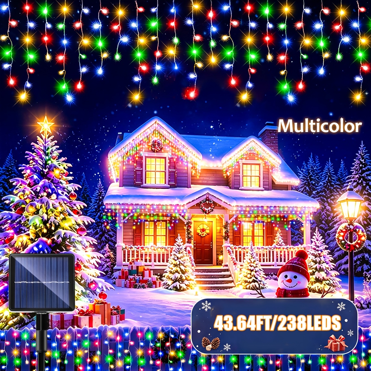 TEMU Outdoor Solar Icicle Lights - Outdoor String Lights, 8 Modes Curtain Lights, Suitable For Christmas, Halloween, Thanksgiving-day Decorative