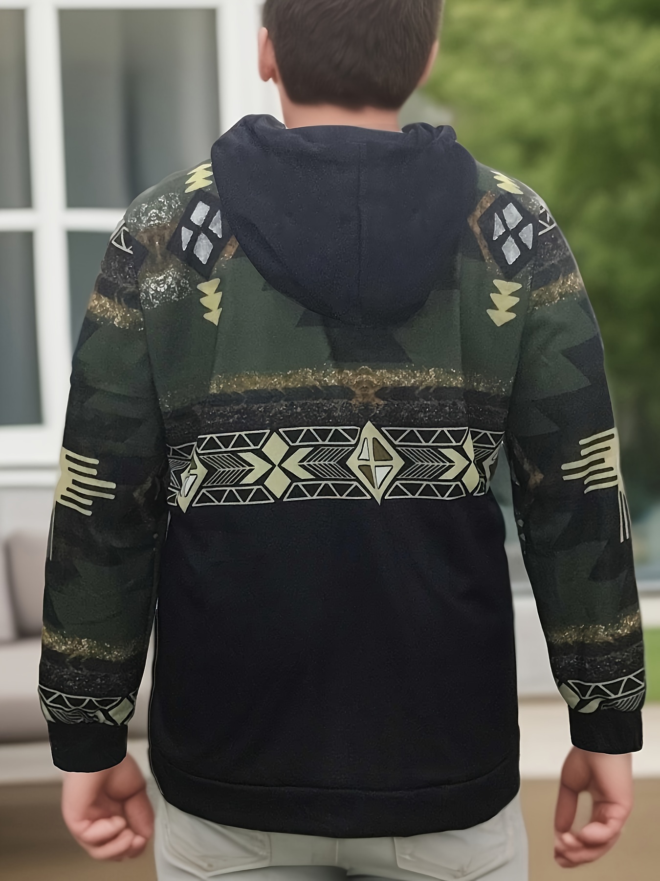 mens vintage ethnic print zip hoodie pockets casual sporty Temu