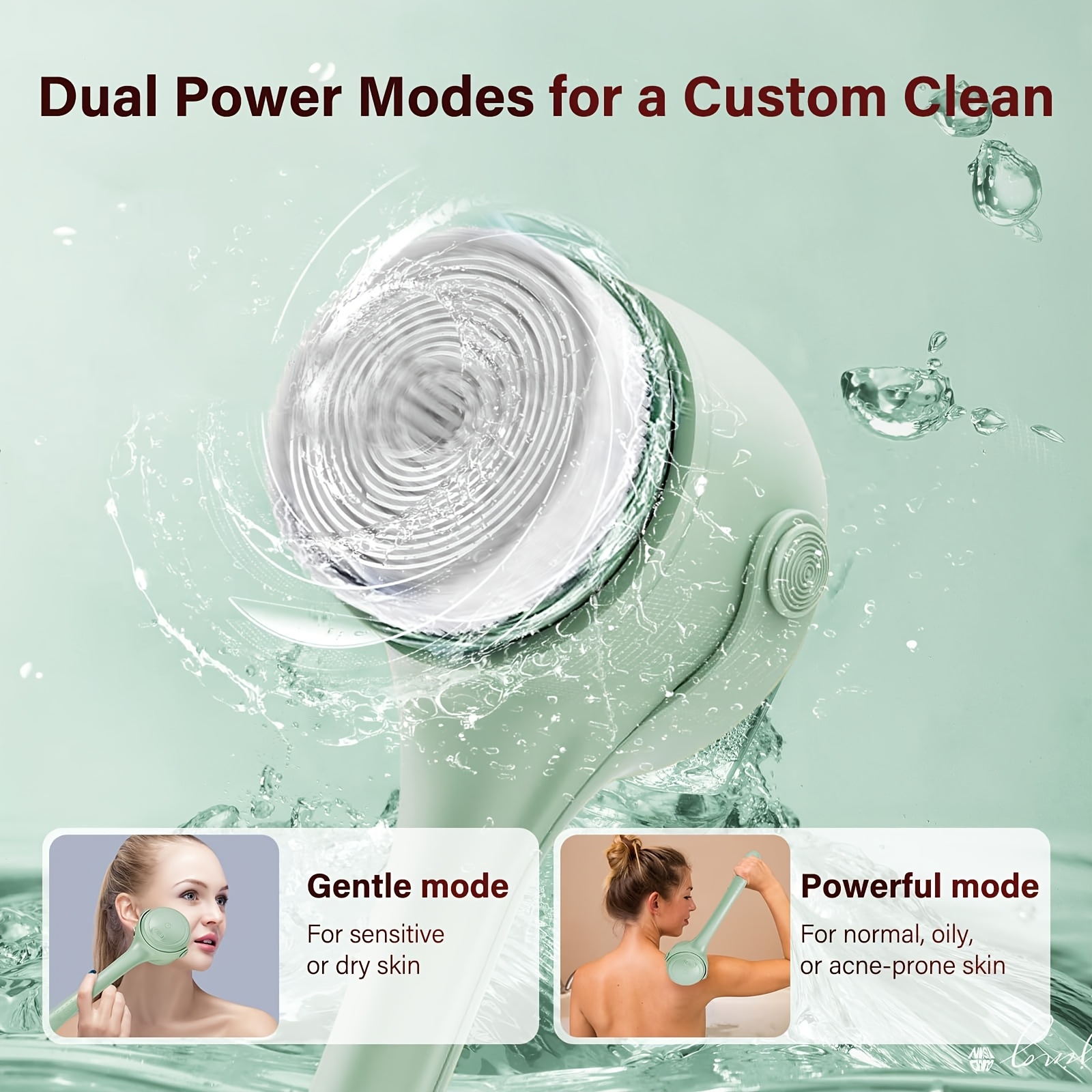 SENBOWE Electric Body Brush Back Scrubber Designed for Use in The Shower, Featuring a Long Dual Handle And Three Interchangeable Heads. This Rechargeable Bath Brush Offers Three Speed Settings for Effective Cleansing, Exfoliation, And Skin Massage.