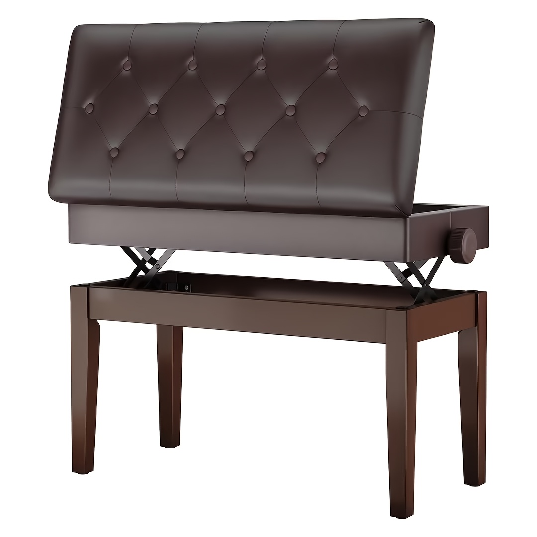 Image of Piano Stool Height Adjustable 72x33x48-58cm, Piano Bench With Storage Space, Piano Bench With Pu Leather Cushion, Keyboard Bench Piano Chair Piano Bench Up To 200kg Load Capacity, With 4pcs Legs