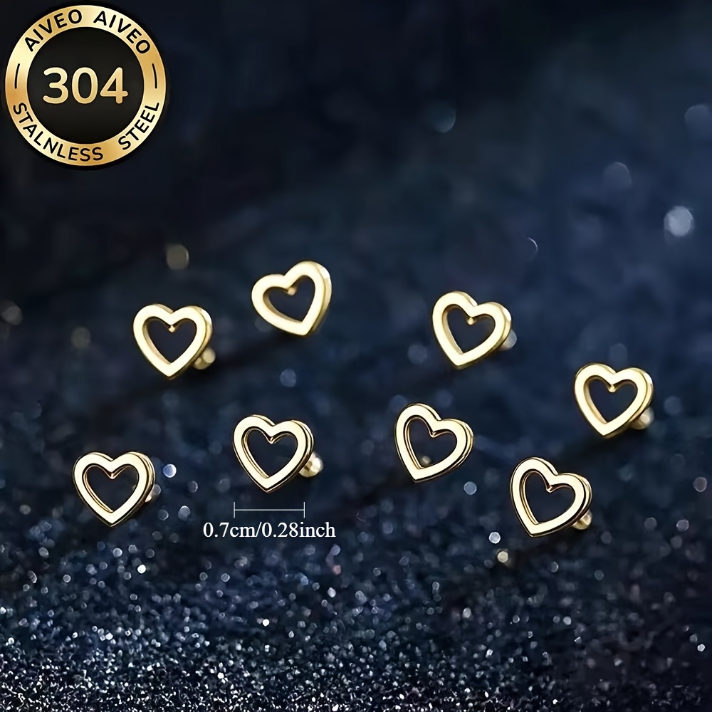4-Pair Golden Stackable Stud Earrings Set