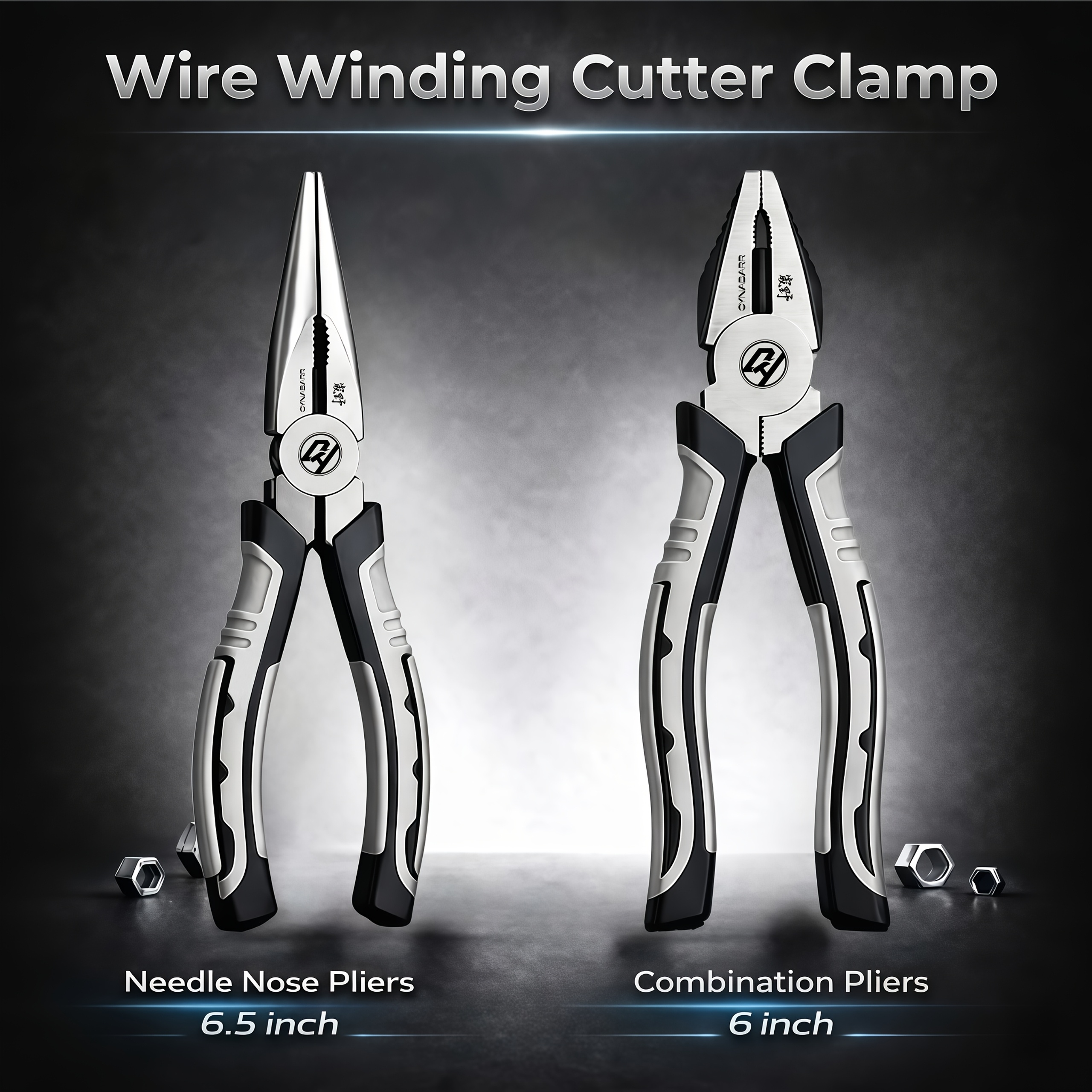 TEMU 2pcs Black & Gray Industrial-grade Multifunctional Plier Set, 6.5-inch Needle-nose Pliers & 6-inch Steel Wire Pliers, With Diagonal Cutting &
