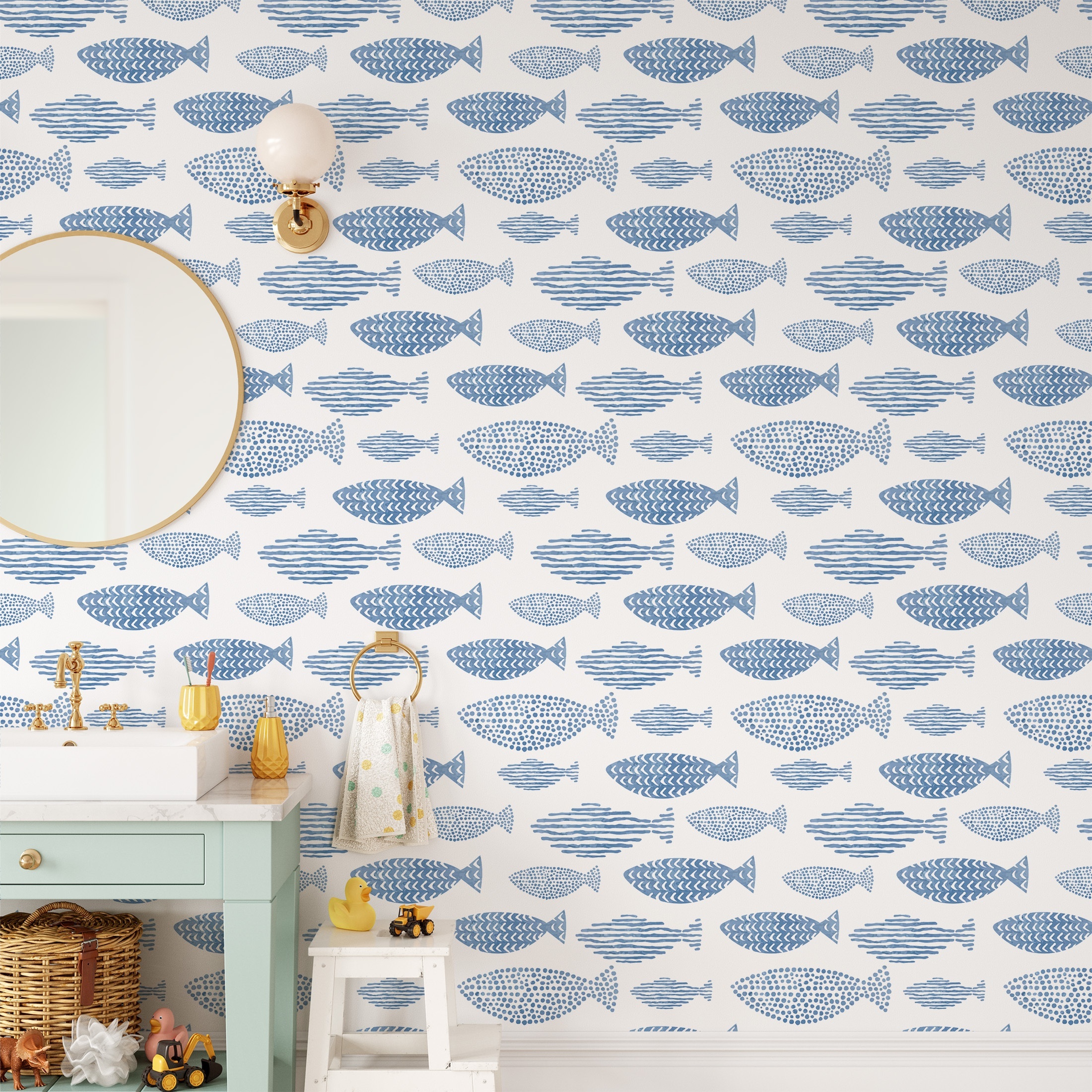 

Abstract Blue Fish Peel And Stick Wallpaper: Waterproof, Removable, And Beautiful Mural For Home Decor - Animal Style, Vinyl Material, Easy To Apply, And Seamless Pattern