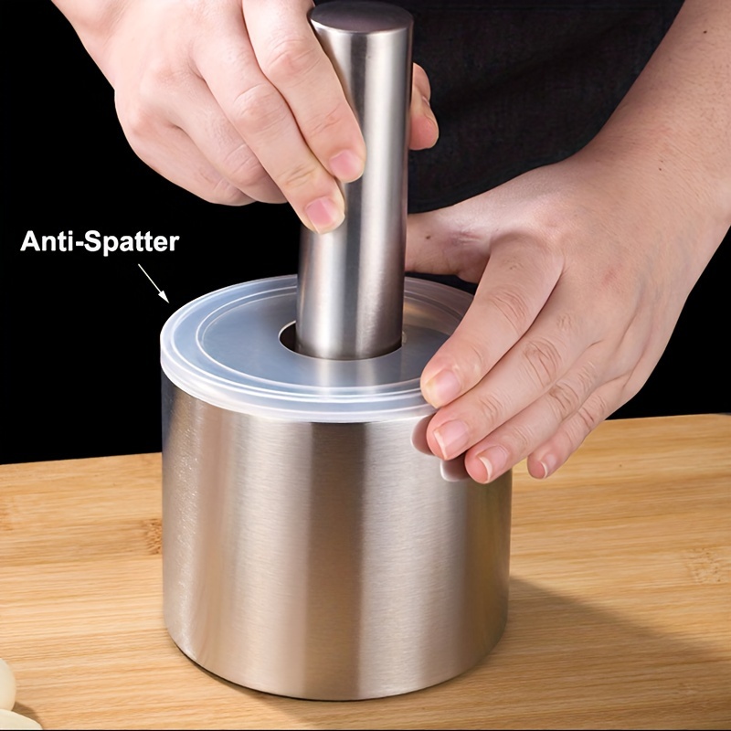 TEMU Paslanmaz Çelik Mortar ve Pestle Seti Kapaklı - Kaymaz Taban, Taşınabilir Baharat Öğütücü Sarımsak, Otlar ve Baharatlar İçin, Kırma ve Öğütme