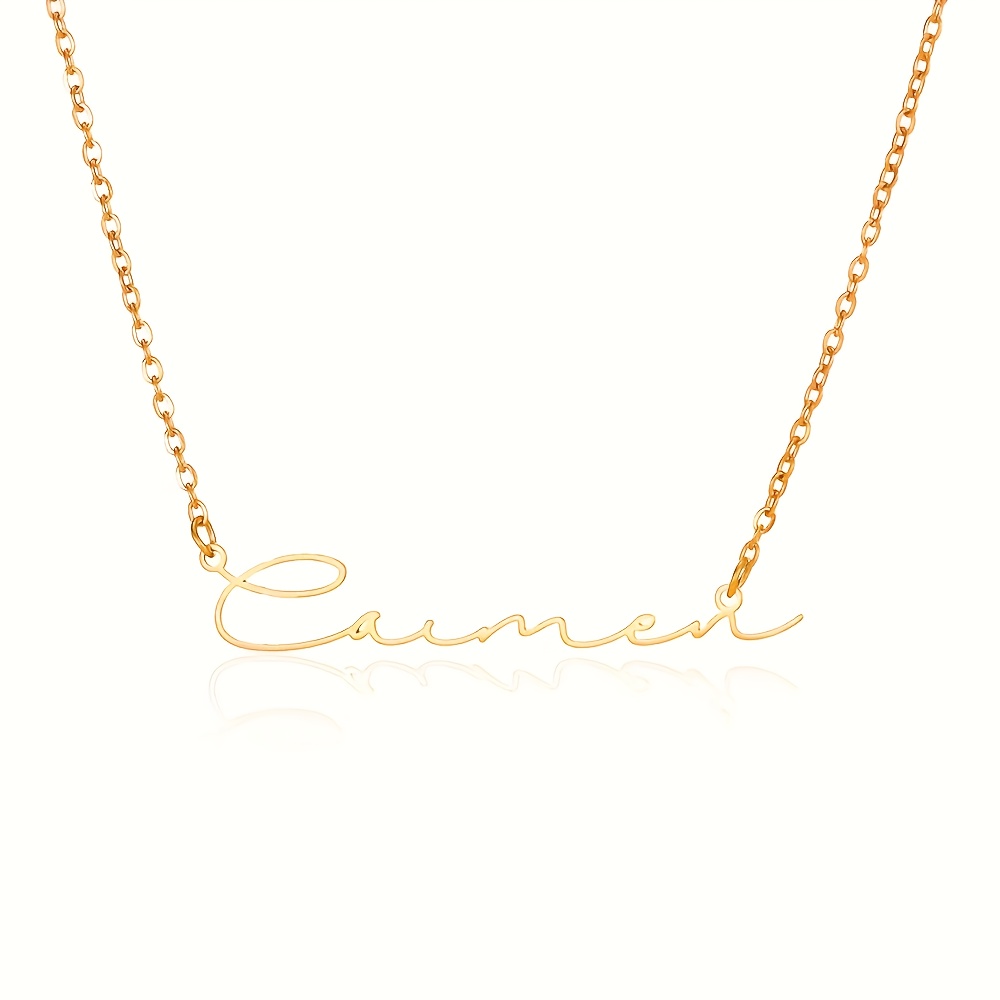 TEMU 1pc Golden And Silvery Personalized Cursive English Name Necklace, Stainless Steel Pendant Necklace With Custom Signature Name Collar, Stylish