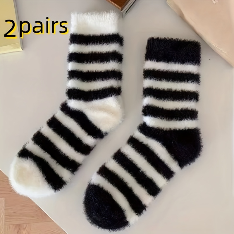 TEMU Juego de 2 de calcetines de media pantorrilla para mujer, de otoño/invierno, forrados y engrosados, y , para abrigo