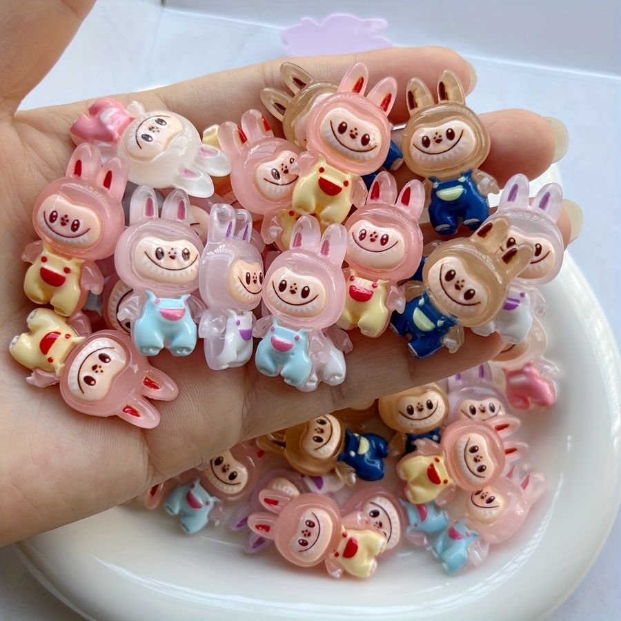 

15pcs Cute Rabbit Acrylic Flat Bottom Beads Translucent Resin Suitable For Mobile Phone Cases, Hair Clips, Water Bottles And Hand Account Making Materials