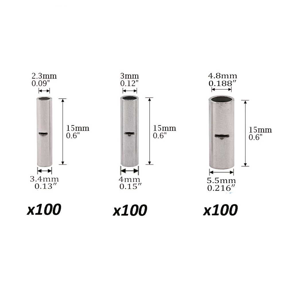 TEMU 300pcs Bagged Crimp Middle Joint Straight Tube Connectors, Non-insulated Bnt Cold Crimp Terminals