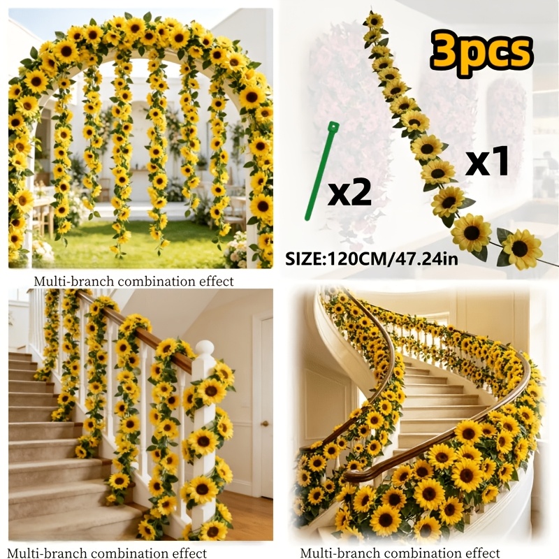 TEMU Ensemble de 3 pièces de tiges de simulées, comprenant 1 couronne de et 2 sangles de fixation, fausses fleurs et verdure réalistes, décoration