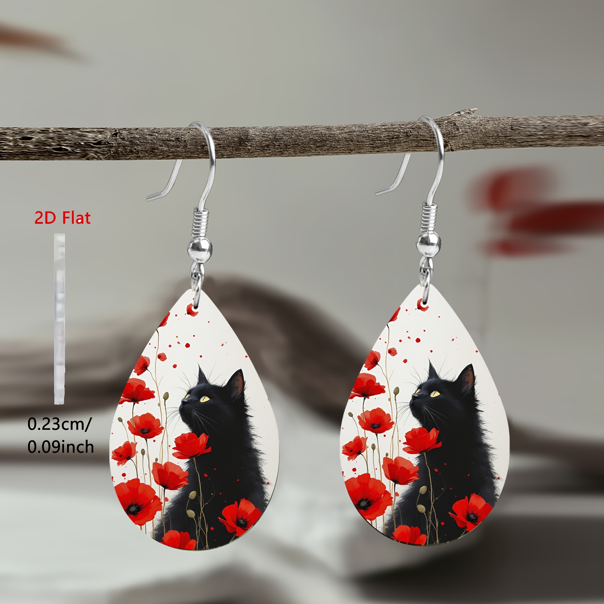 TEMU Orecchini Pendenti Eleganti 2D Piatto per Donna - Design e Rossi, Gancio in Acciaio Inossidabile 316 con Ciondoli Acrilici a Forma di Lacrima,