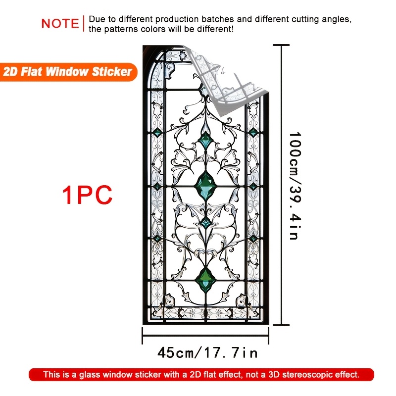 TEMU 2d Flat, 1pc Static Cling Window Film With Floral Panels - Removable Pvc Cover Suitable For Bathroom, Kitchen, Office - No Glue/