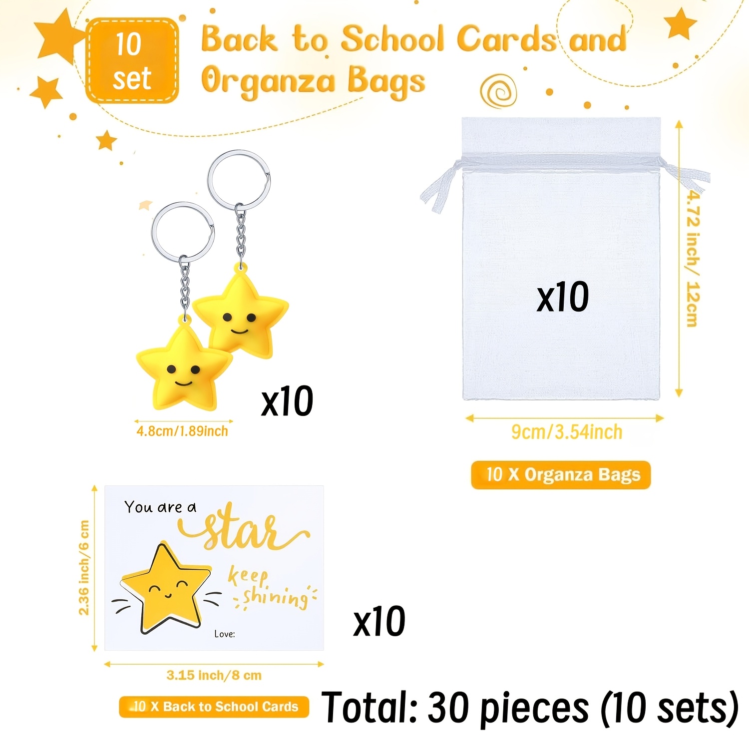 Image of Gift For Her/him 30pcs Cute Star Keychains With Inspirational Star Cards And Clear Organza Bags, Thank You Gift For Rewards Parties, Suitable For Gifting, , Team Rewards, 10 Sets ,halloween,christmas