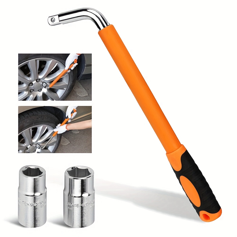 TEMU Adjustable Telescopic Lug Wrench Set - 4pcs Deep Socket 17/19/21/23mm With Rubber Grip - Versatile Tire Wheel Nut Tool For Cars, Trucks, And