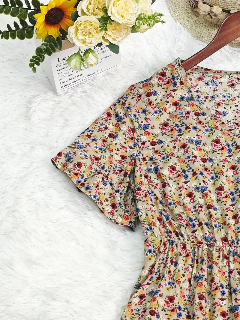 shopee casual dress Women Chiffon A-line Dress With Puff Sleeve And Elegant Office Casual Short Sleeve Dress For Women